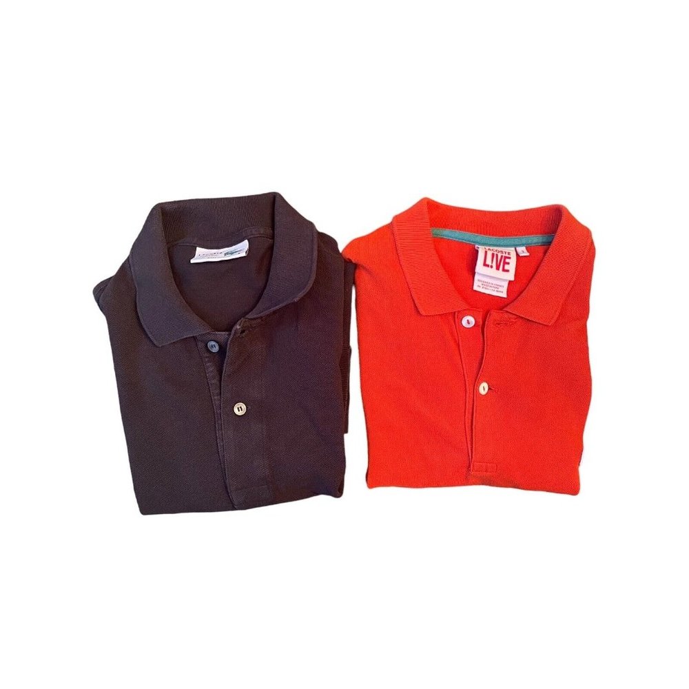 -- LOT OF 2 -- Lacoste Polo shirt Mens Size 3 Orange Black Live + for J. Crew
